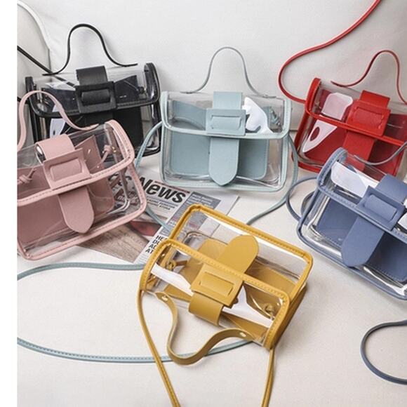 Mini Transparent Square Crossbody Bag with Inner Pouch Black Trim - Picture 3 of 7